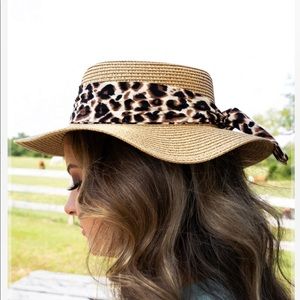 Leopard Banded Straw Boater Hat